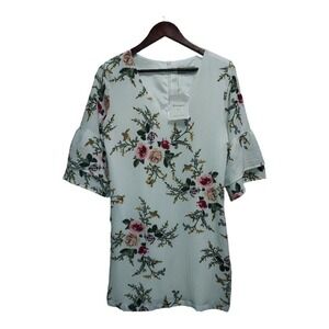 NWT Belongsci Floral V- Neck Bell Sleeve Shift Lined Dress Women's Size M